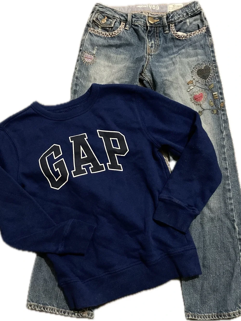 GAP Navy Crewneck Sweatshirt and Jeans Outfit Girls Size L 10